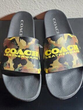 Coach Leatherware Men's Size 13 Camo Fatigue Pool Slides Sandals w/ Box